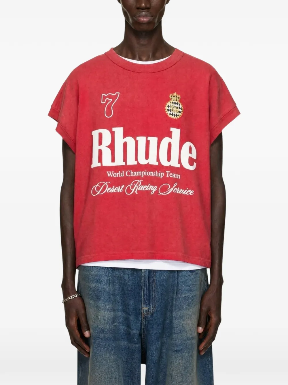RHUDE Desert Racing T-shirt met onafgewerkte randen Rood