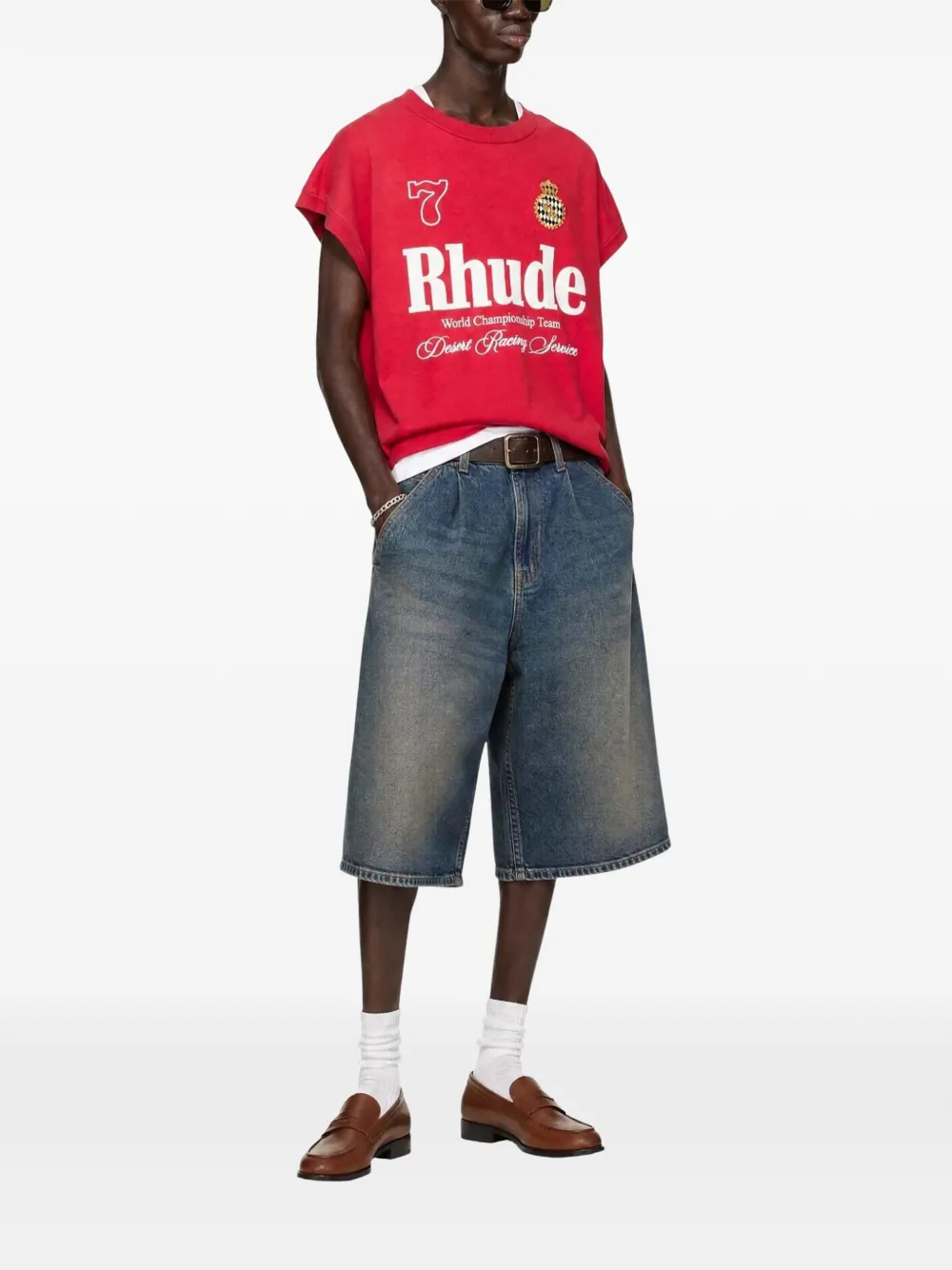 RHUDE Desert Racing T-shirt met onafgewerkte randen Rood