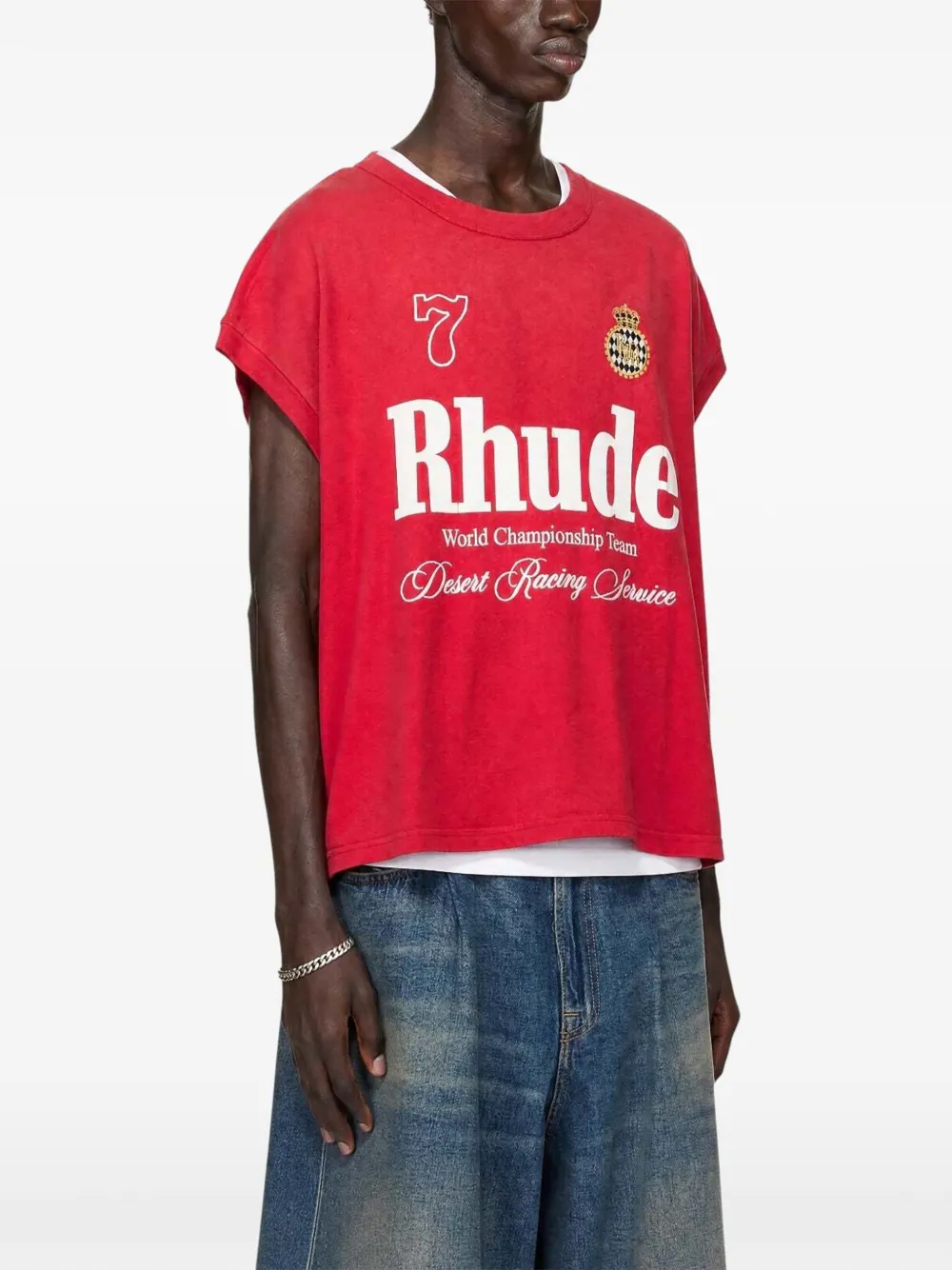 RHUDE Desert Racing T-shirt met onafgewerkte randen Rood