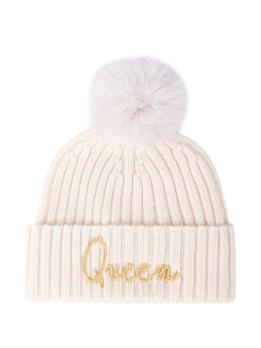 MC2 Saint Barth off white Wengen beanie with pompom and queen embroidery Beige