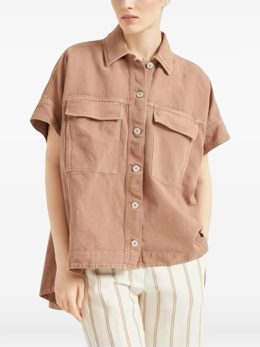 Brunello Cucinelli Monili-trimmed chest-pocket shirt Bruin