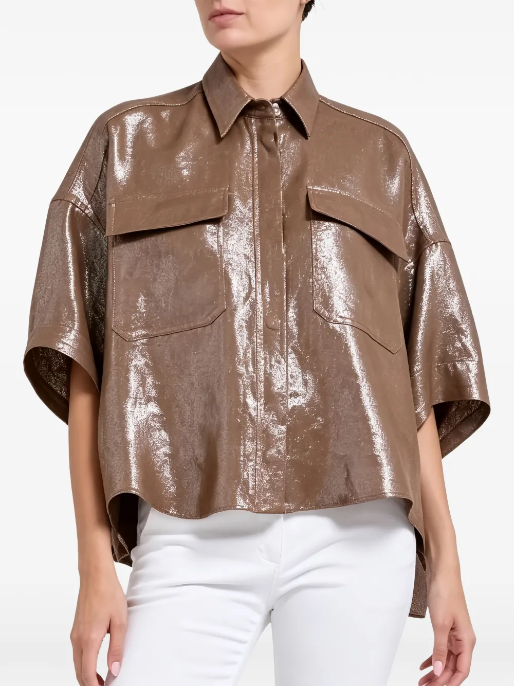 Brunello Cucinelli metallic-effect short-sleeve shirt - Marrone