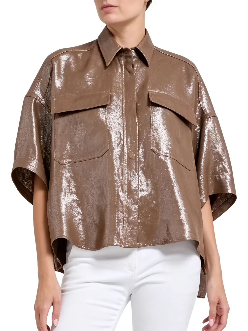 Brunello Cucinelli metallic-effect short-sleeve shirt Bruin
