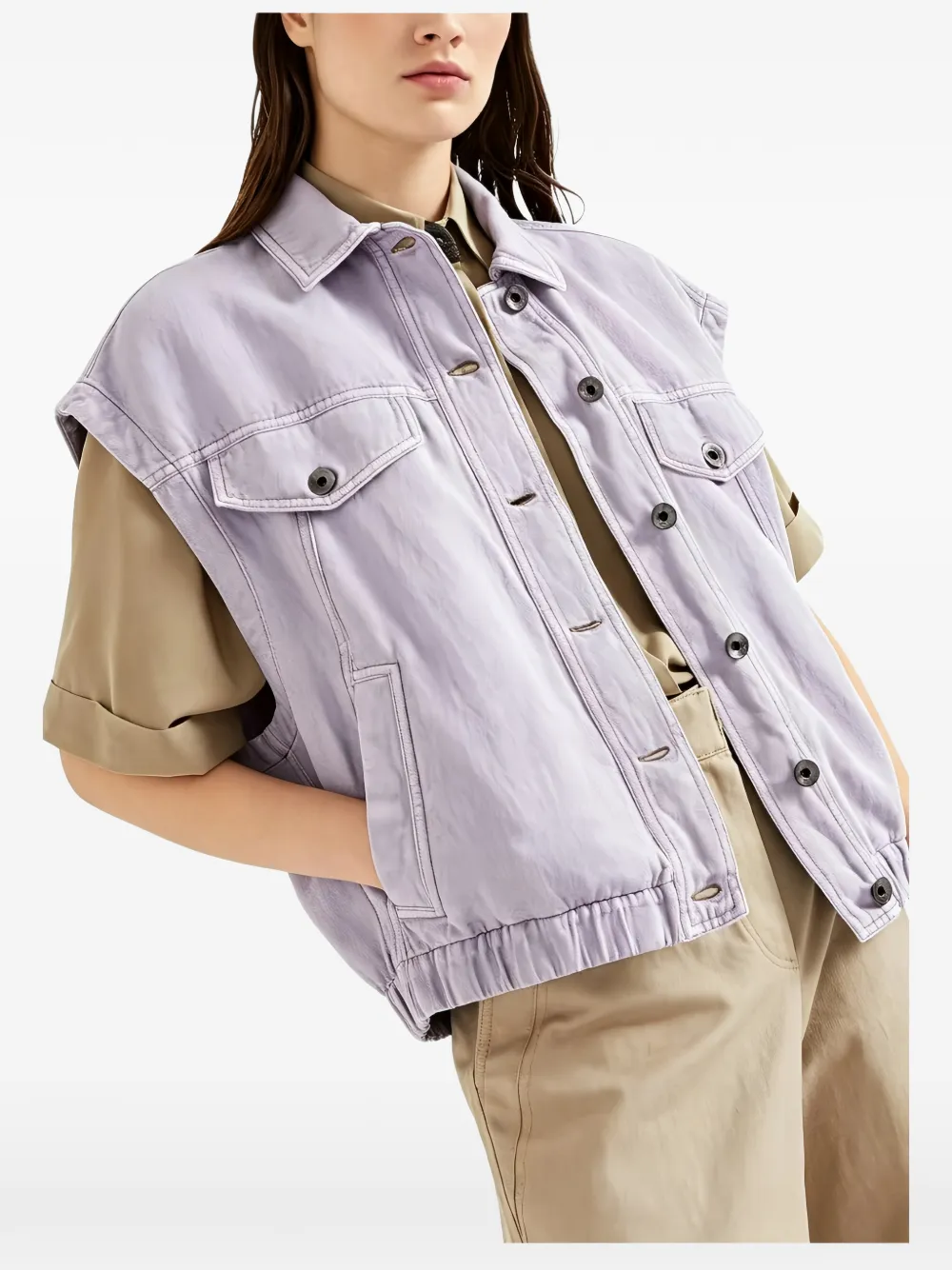 Brunello Cucinelli button-fastening elasticated-hem denim vest - Violet