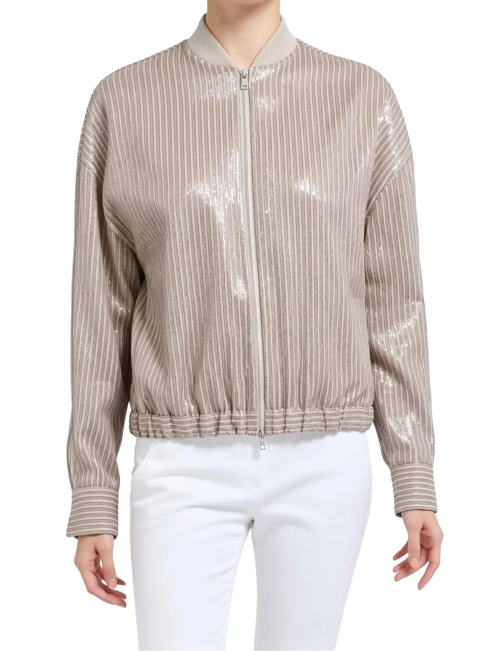 Brunello Cucinelli sequin-embellished striped jacket Beige