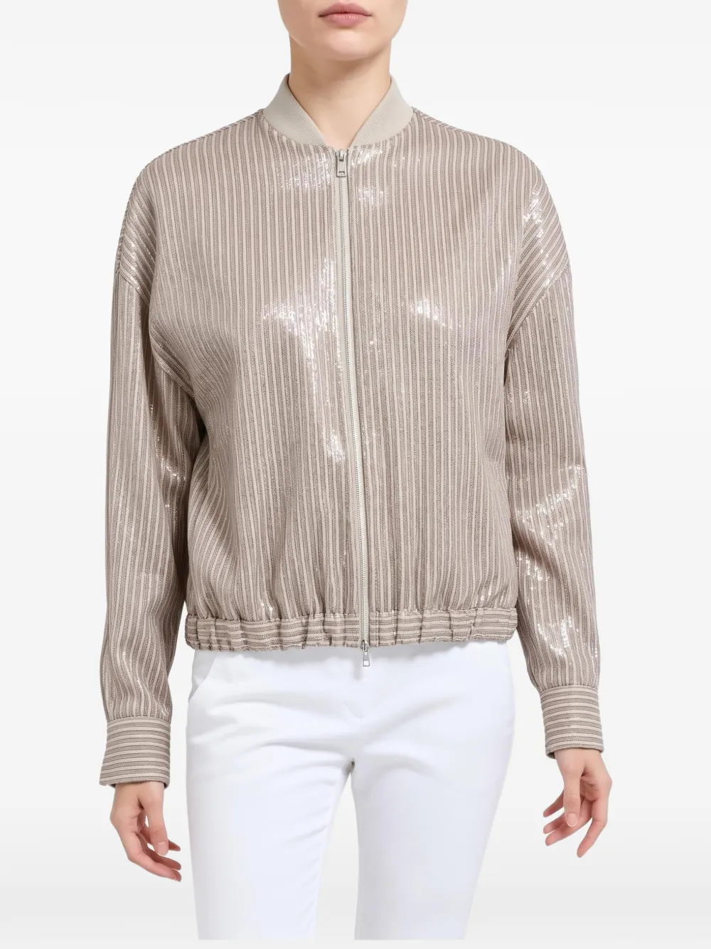 Brunello Cucinelli sequin-embellished striped jacket - Toni neutri