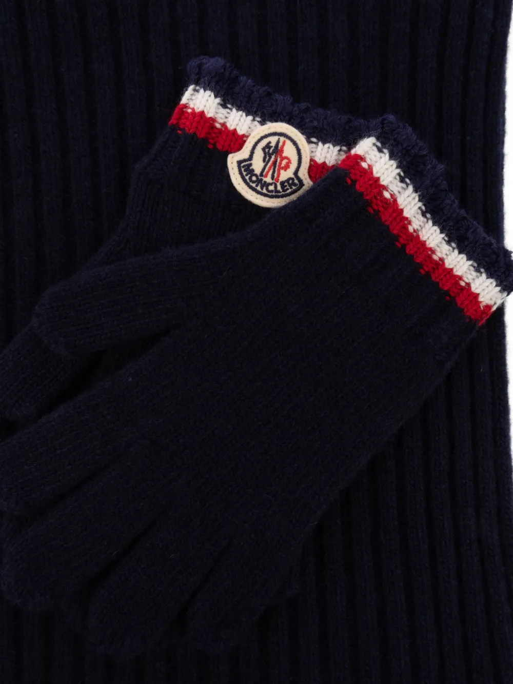 Moncler Enfant Sjaal en handschoenen met gestreepte afwerking en logo-patch Blauw