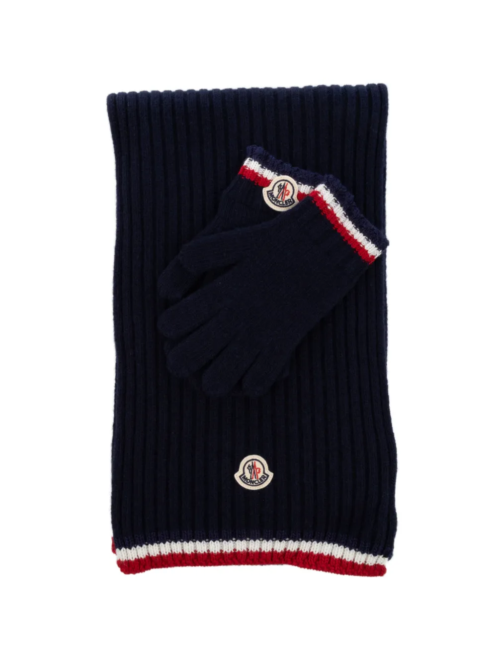 Moncler Enfant Sjaal en handschoenen met gestreepte afwerking en logo-patch Blauw