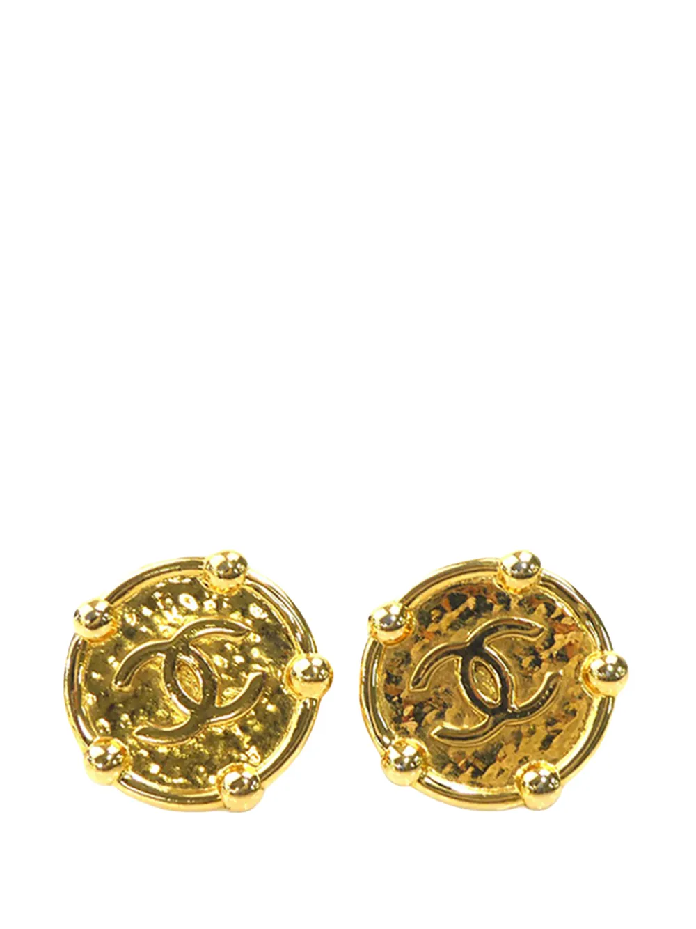 CHANEL Pre-Owned 1980-1990 CC Gold Plated Round Clip On Earrings costume earrings - Oro