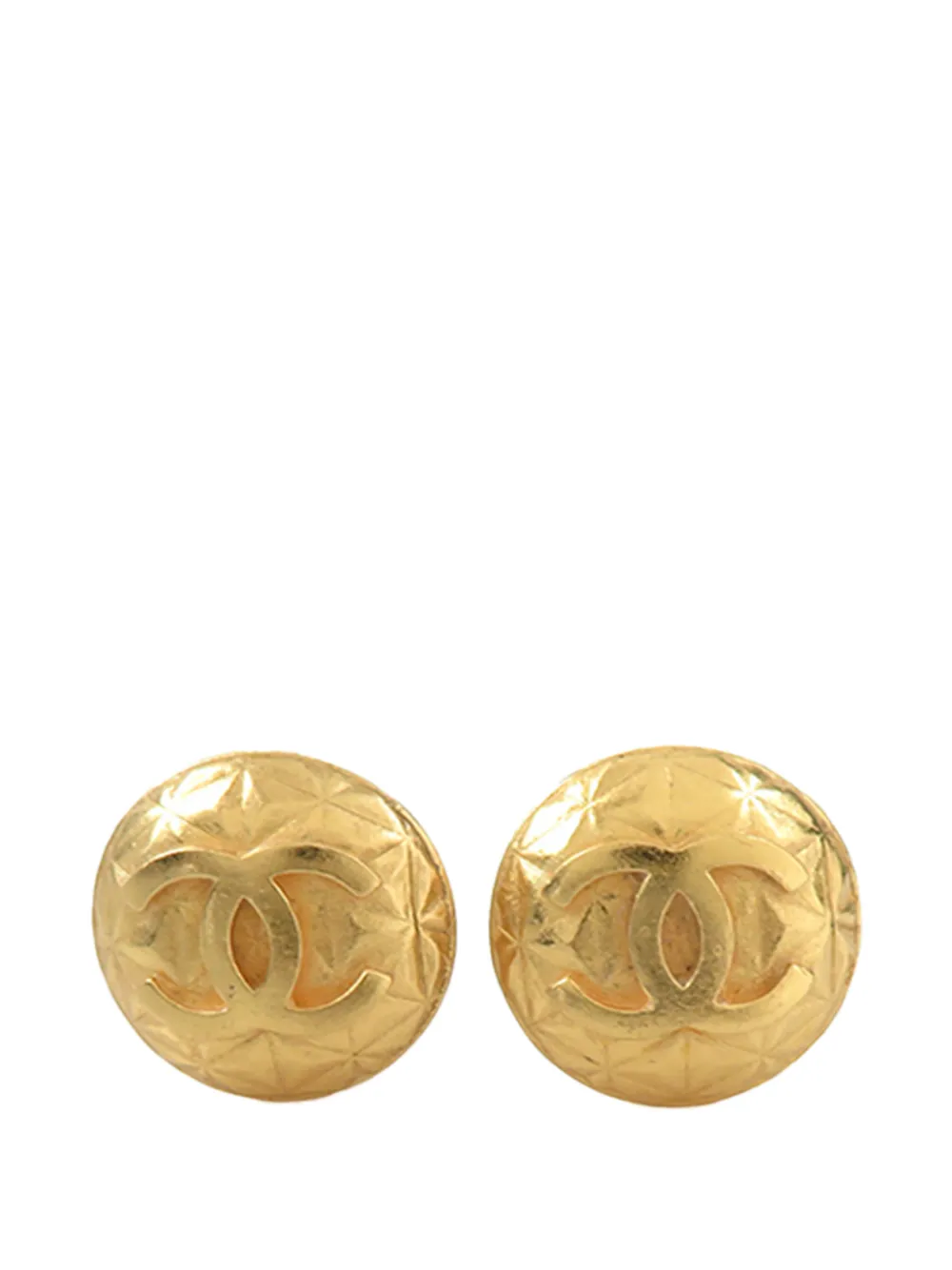 CHANEL Pre-Owned 1996 CC Gold Plated Quilted Round Clip On Earrings costume earrings - Oro