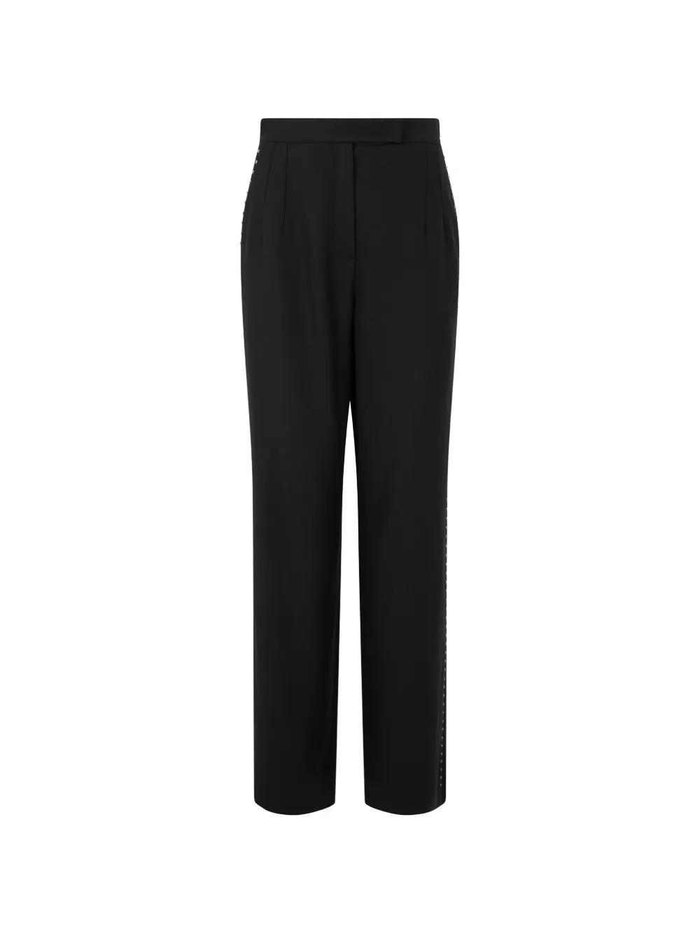 Emporio Armani wide-leg trousers in mixed wool with metallic side studs - Nero