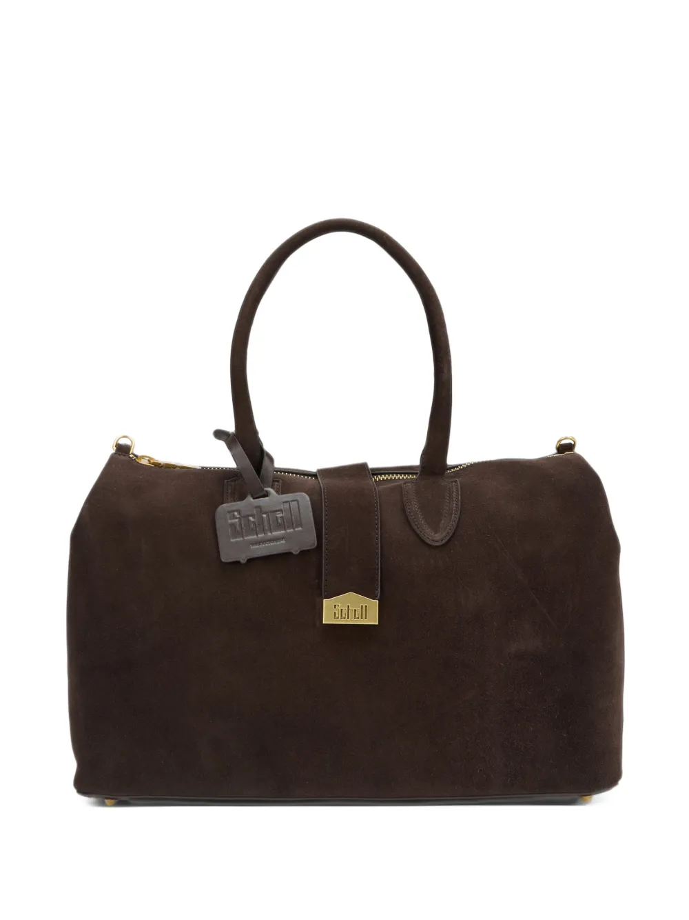 SCHELL logo-plaque suede tote bag - Brown