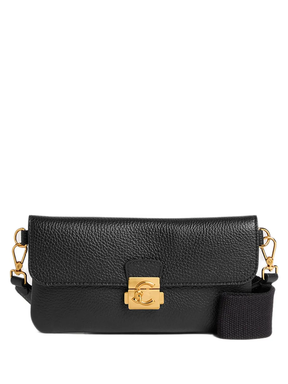 Coccinelle mini C-Me Lock logo-plaque pebbled-leather shoulder bag - Nero