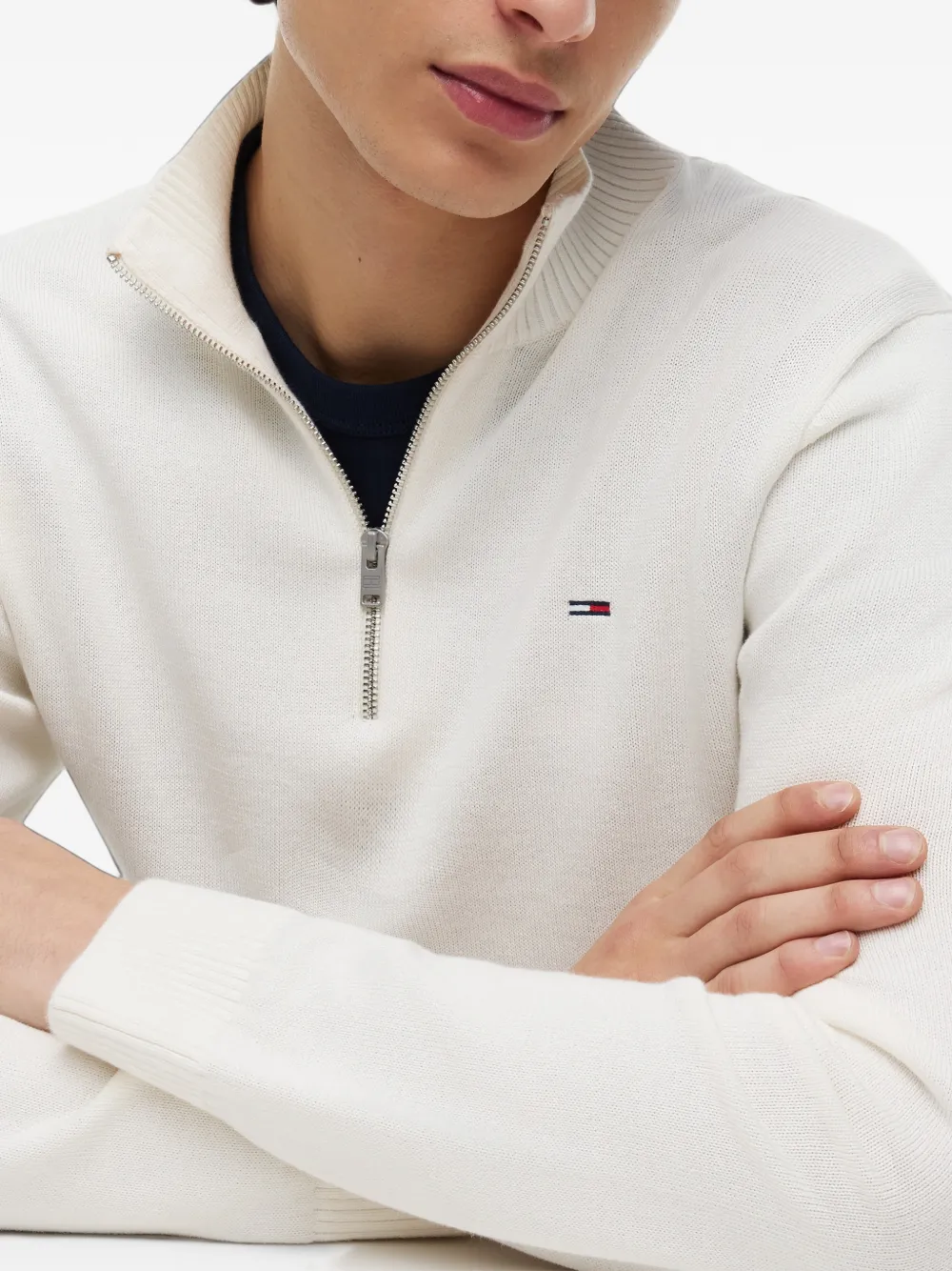 Tommy Hilfiger Gebreide trui met kwartrits Beige