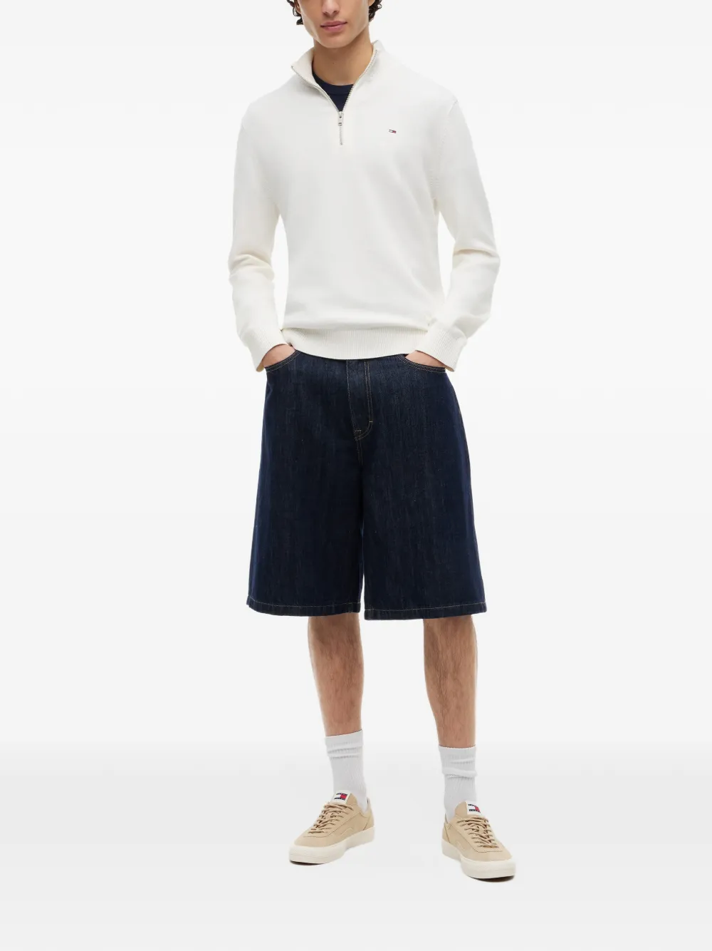 Tommy Hilfiger Gebreide trui met kwartrits Beige