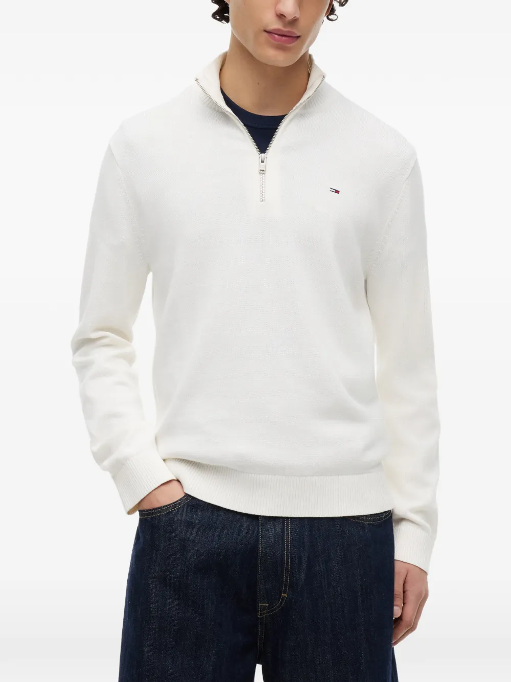Tommy Hilfiger Gebreide trui met kwartrits Beige
