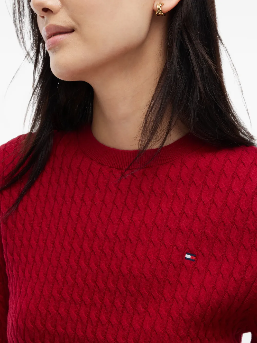 Tommy Hilfiger cable-knit logo-embroidered sweater Rood