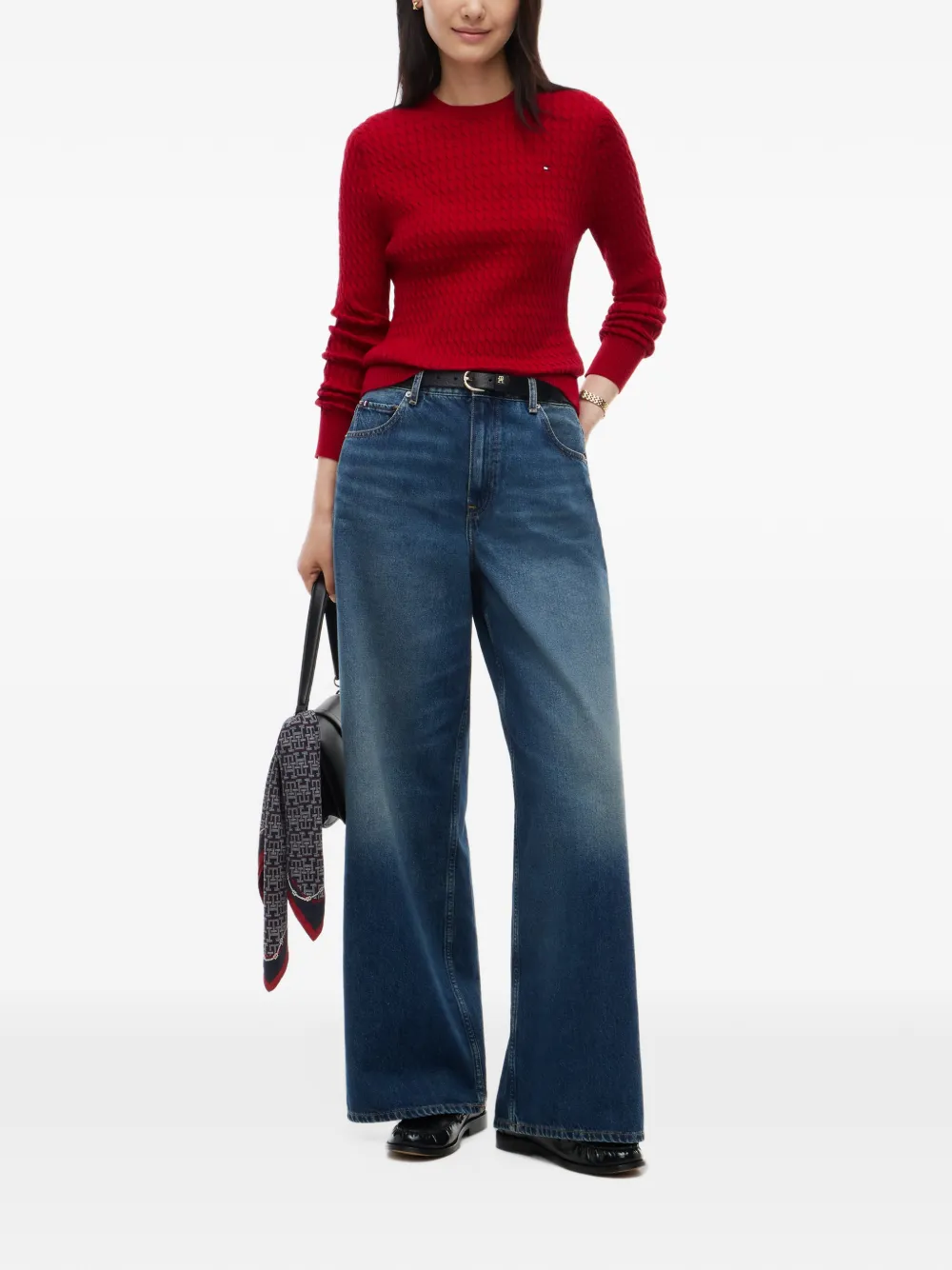 Tommy Hilfiger cable-knit logo-embroidered sweater Rood