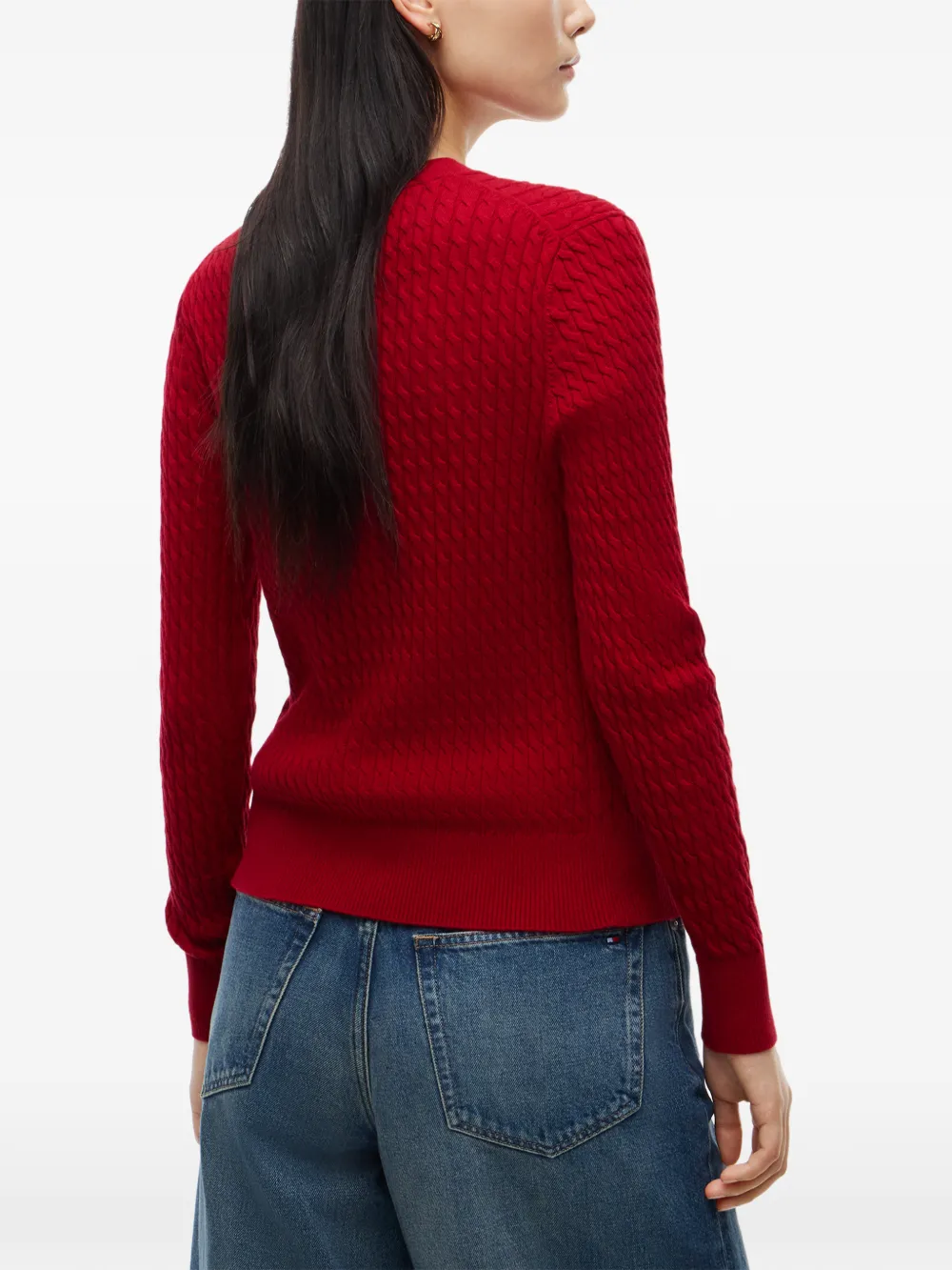Tommy Hilfiger cable-knit logo-embroidered sweater Rood