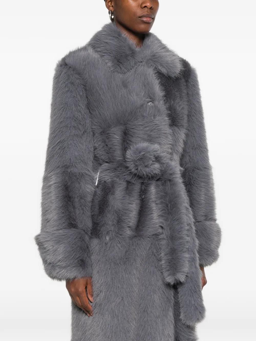 STAND STUDIO belted faux-fur coat Blauw