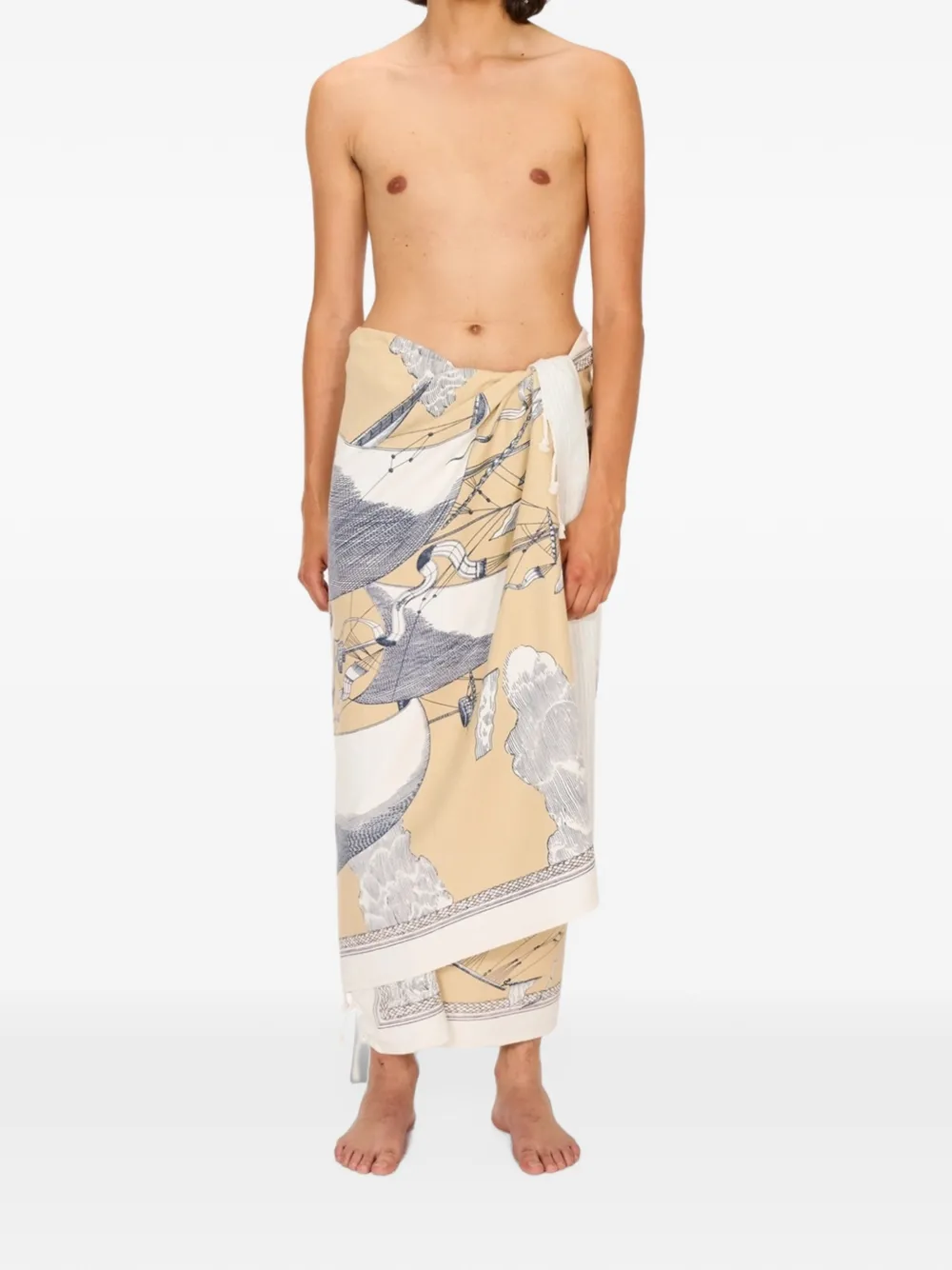 Inoui Editions Fouta wikkelrok met franje en grafische print Beige