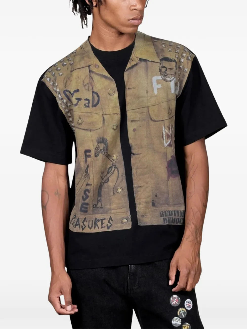 Pleasures Zwaargewicht T-shirt met vest-print Zwart