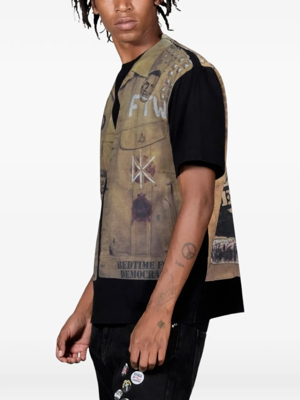 Pleasures Zwaargewicht T-shirt met vest-print Zwart