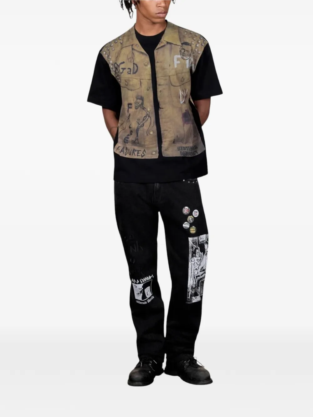 Pleasures Zwaargewicht T-shirt met vest-print Zwart