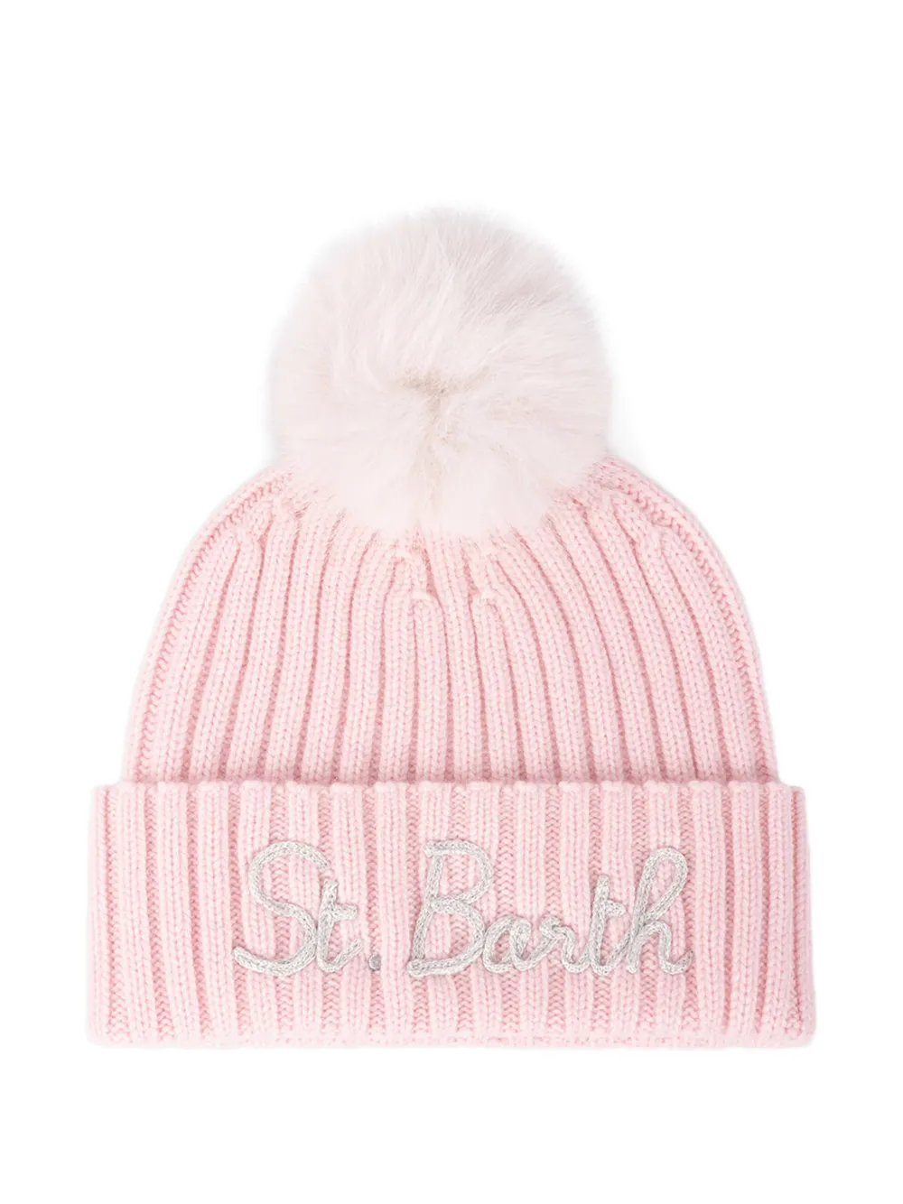 MC2 Saint Barth pink Wengen beanie with pompom and St. Barth embroidery Roze