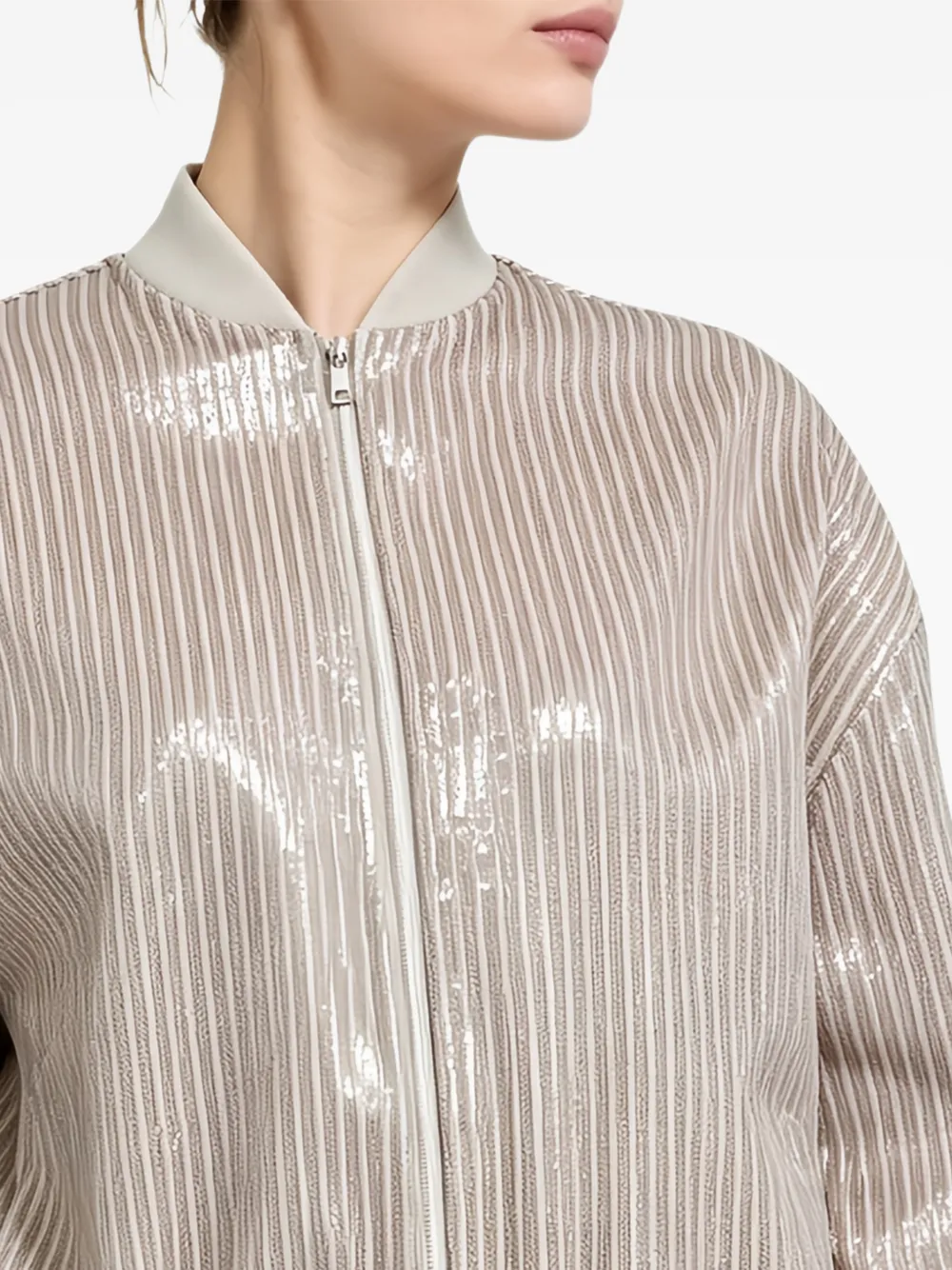 Brunello Cucinelli Gestreept jack met pailletten Beige