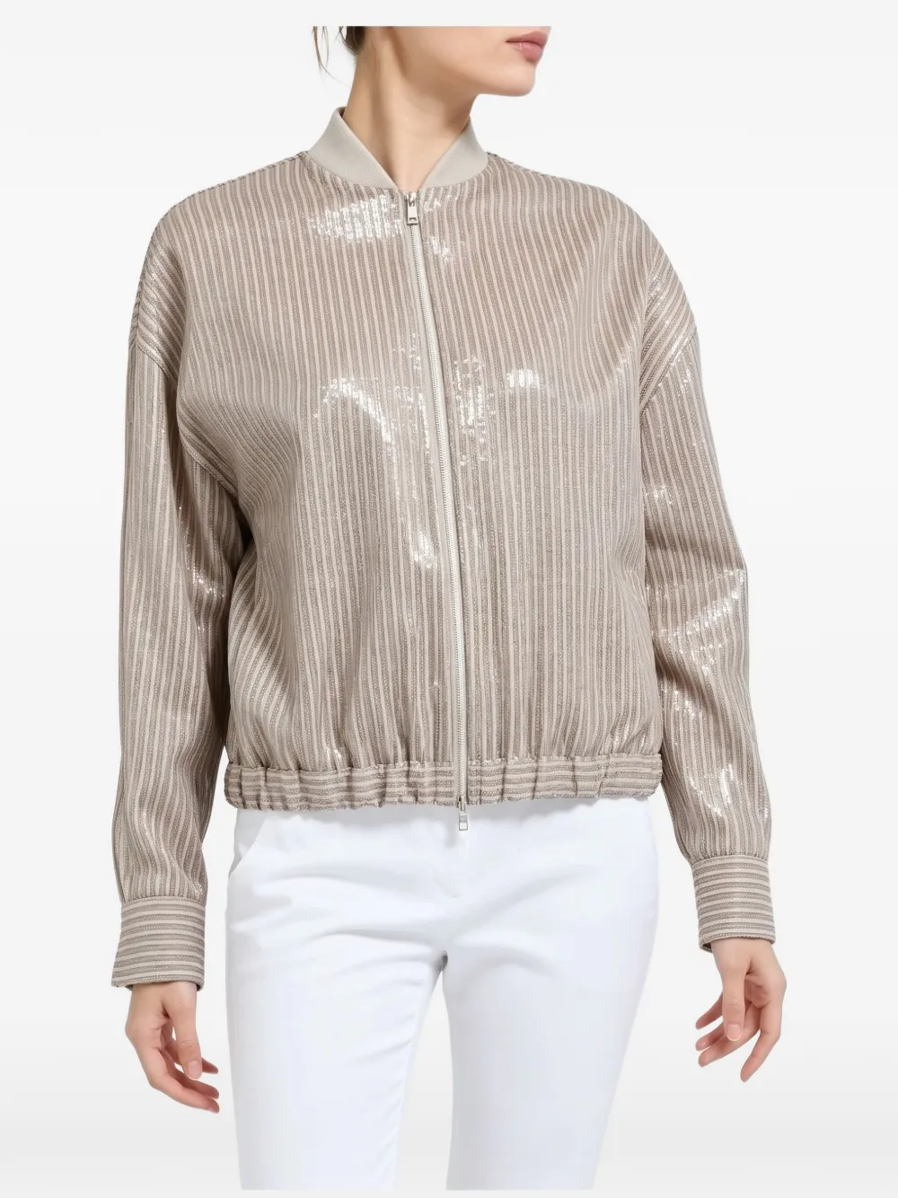 Brunello Cucinelli Gestreept jack met pailletten Beige