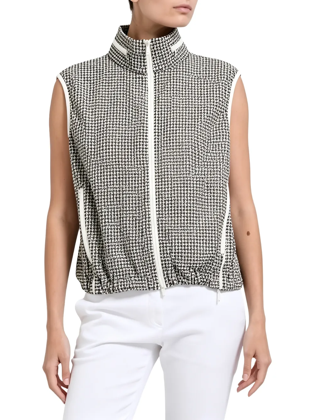 Brunello Cucinelli houndstooth-pattern zip-up gilet Zwart