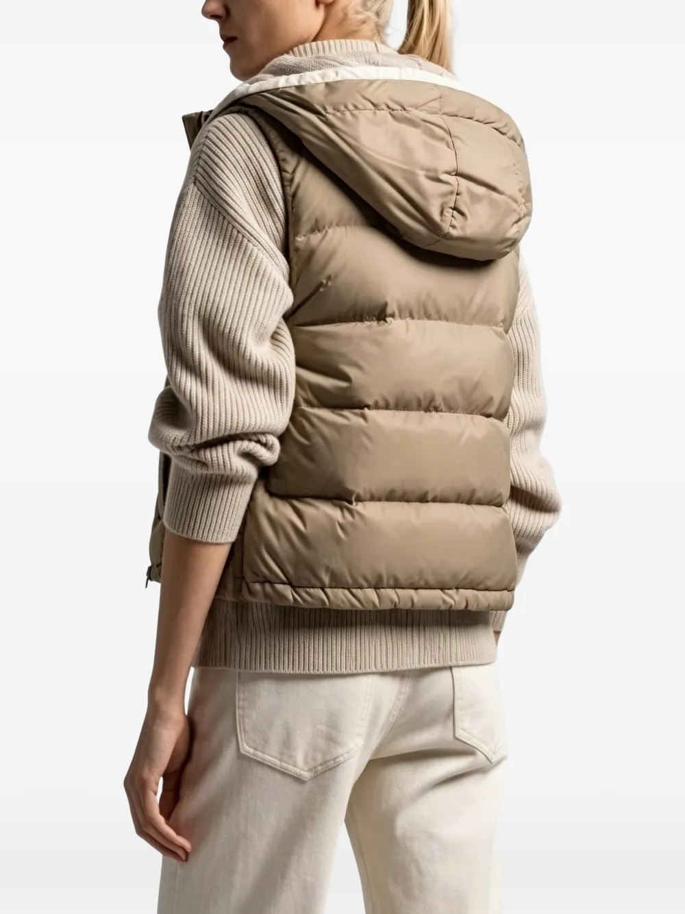 Brunello Cucinelli hooded quilted gilet Beige