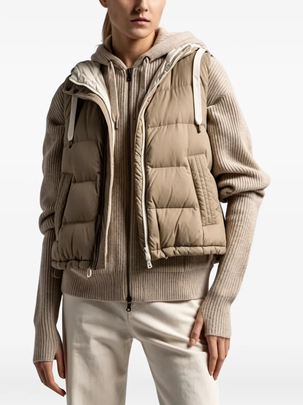 Brunello Cucinelli hooded quilted gilet - Nude