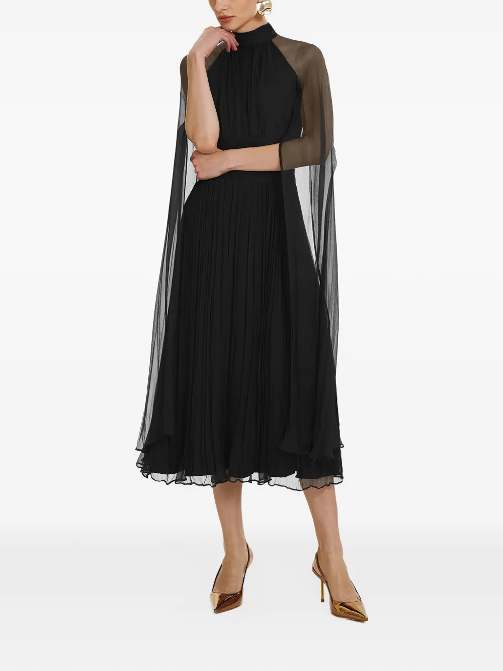 FRAMBOISE Belona cape-detail pleated silk midi dress