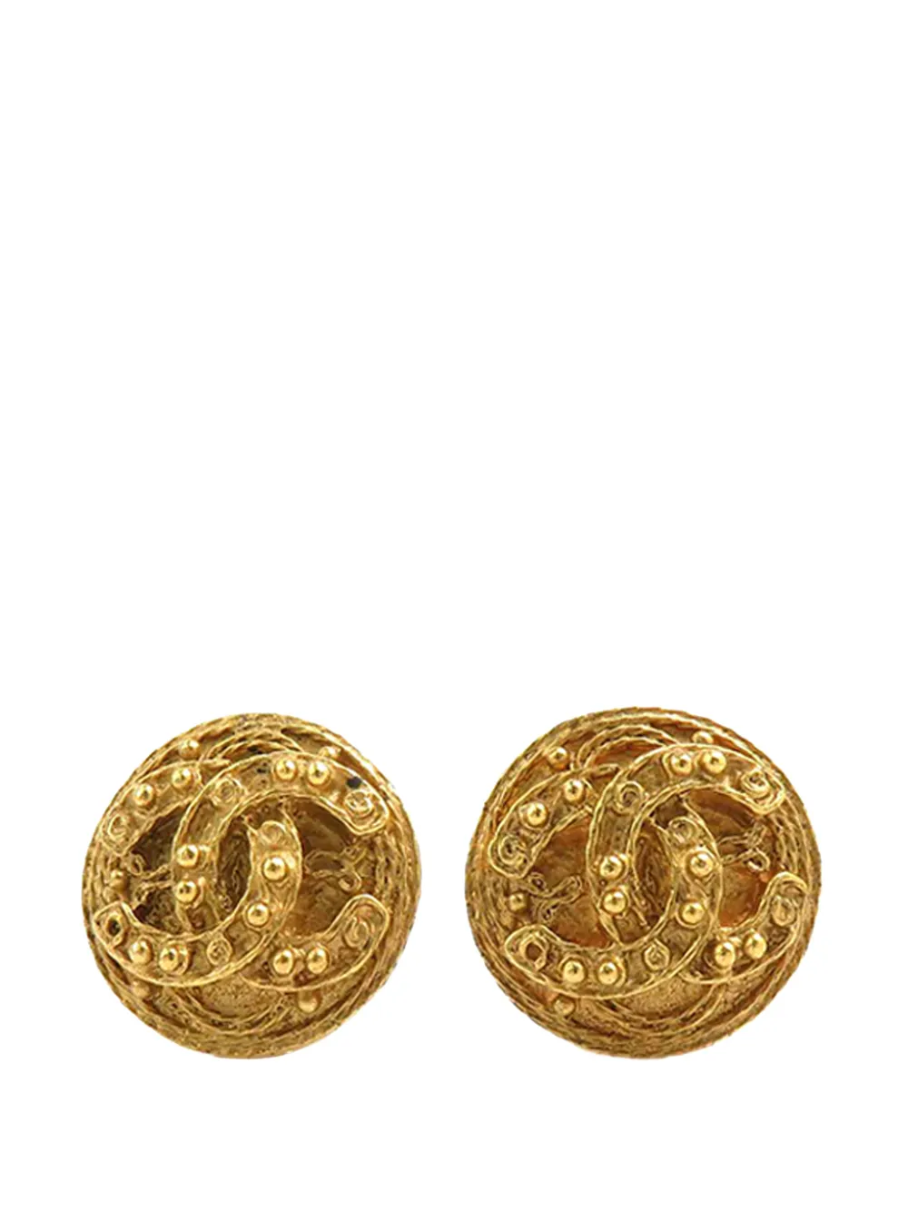 CHANEL Pre-Owned 1994 CC Gold Plated Round Clip On Earrings costume earrings