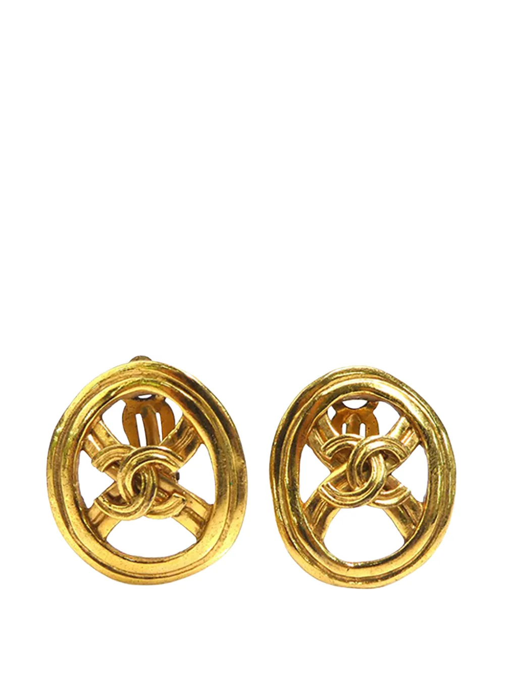 CHANEL Pre-Owned 1996 CC Gold Plated Round Clip On Earrings costume earrings