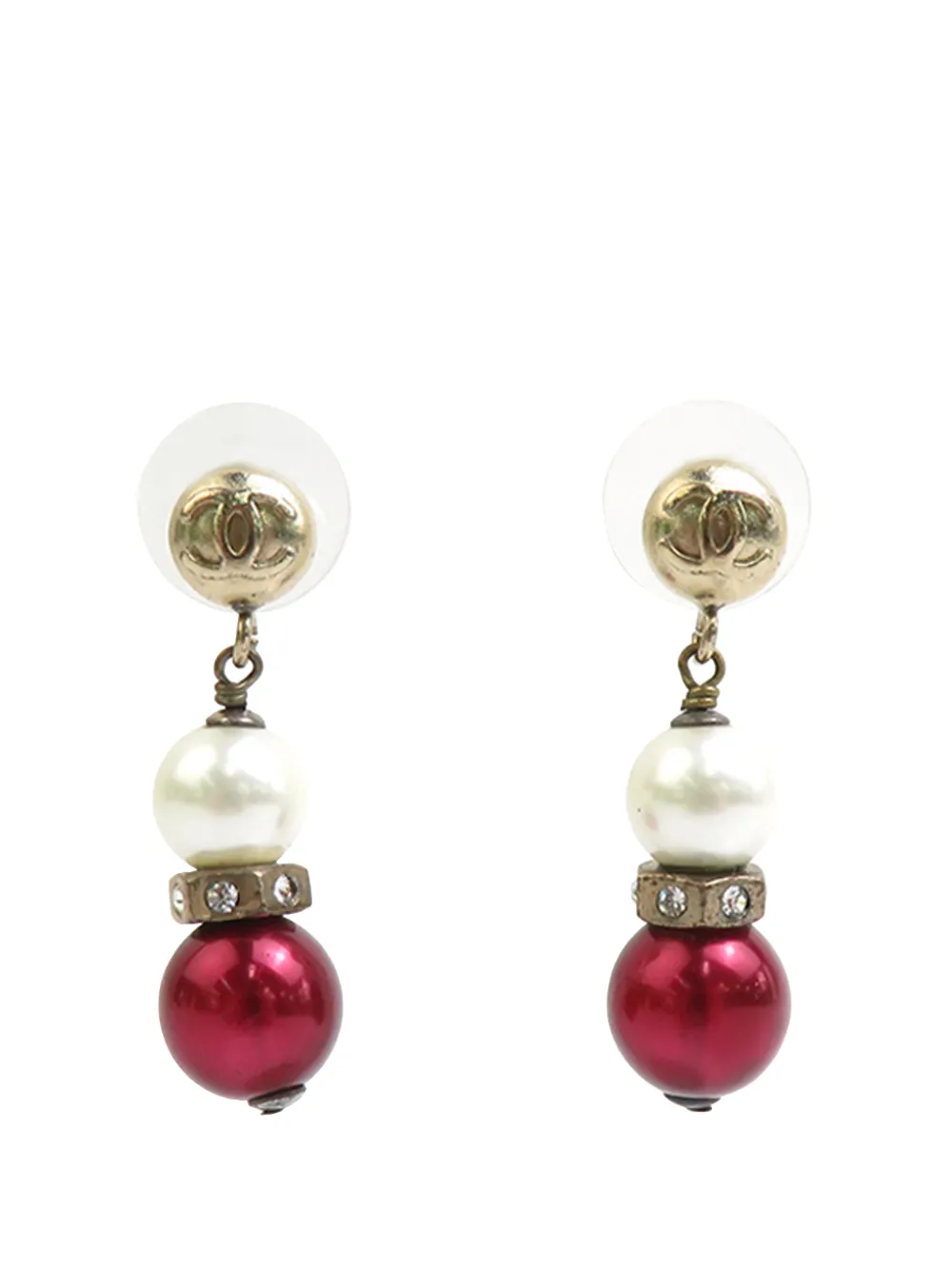 CHANEL Pre-Owned 2004 CC Gold Plated Faux Pearl Strass Bullet Back Earrings costume earrings - Oro