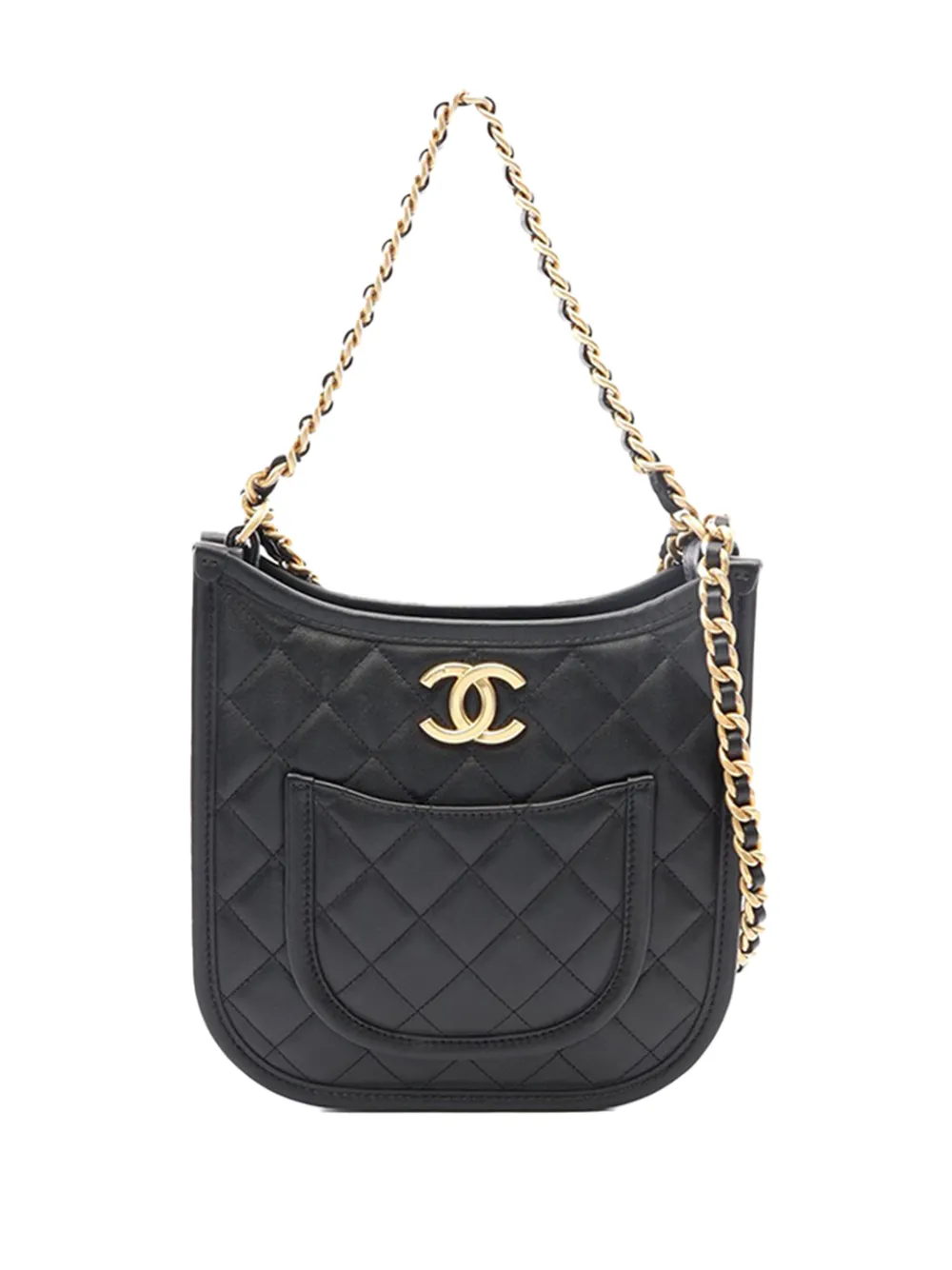 CHANEL Pre-Owned 2021-2026 Small CC Quilted Lambskin Front Pocket Chain Hobo Bag satchel - Nero
