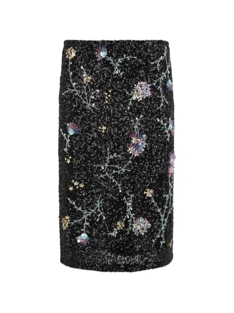 DES PHEMMES sequin-embellished floral-embroidered straight midi skirt