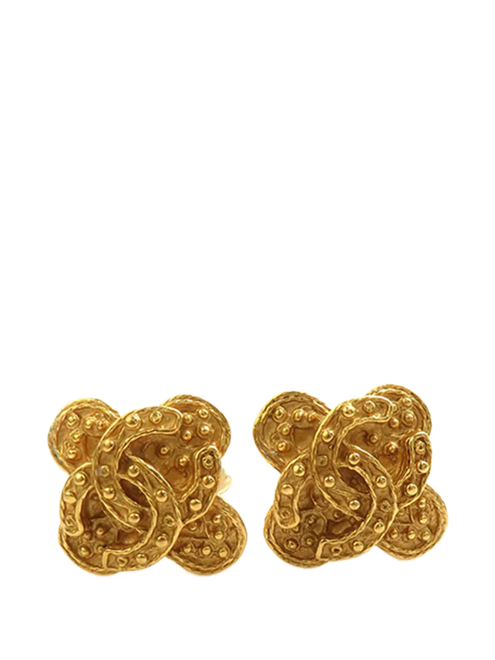 CHANEL Pre-Owned 1994 CC Gold Plated Clover Clip On Earrings costume earrings