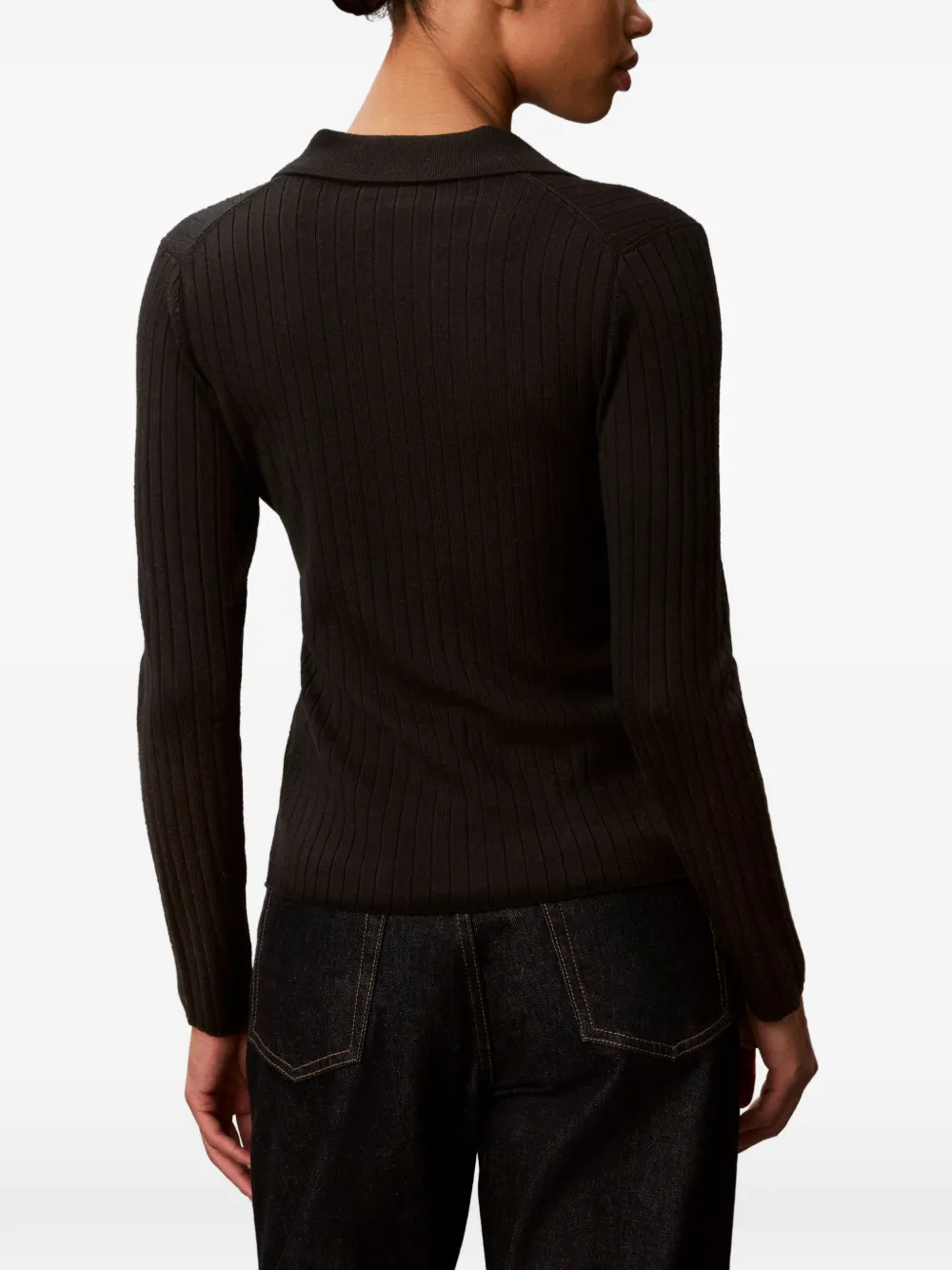 Calvin Klein ribbed-knit polo-collar sweater Zwart