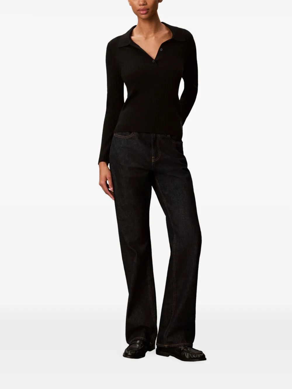 Calvin Klein ribbed-knit polo-collar sweater Zwart