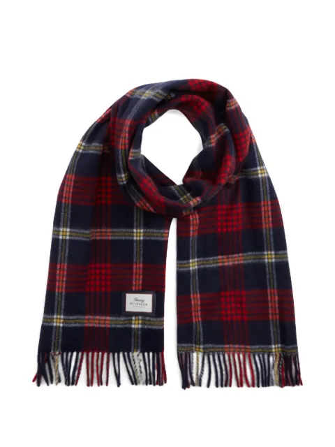 Tommy Hilfiger check-pattern fringed wool scarf