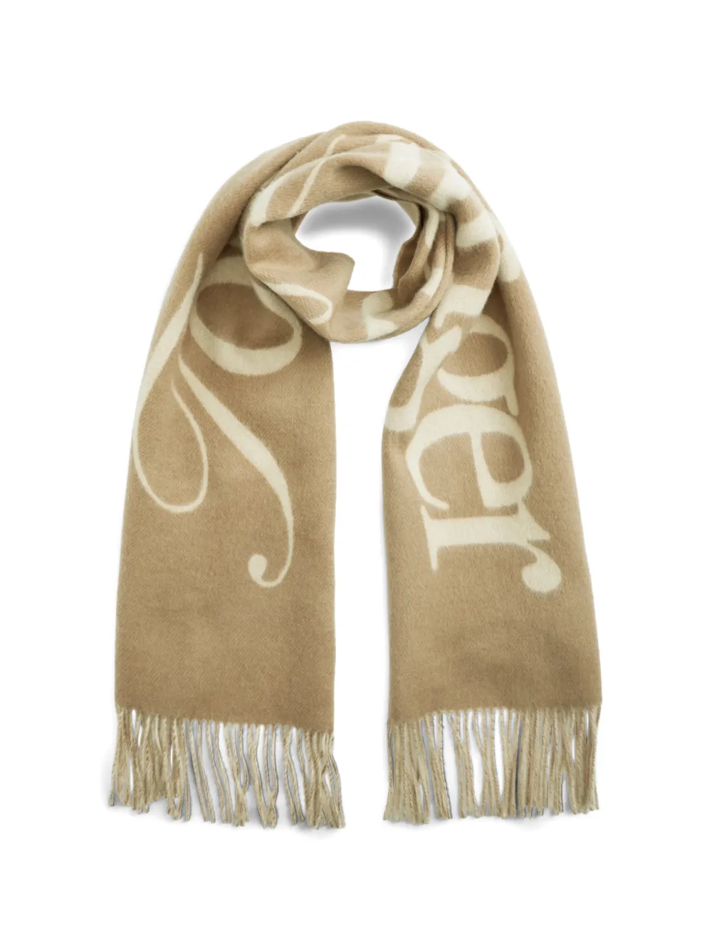 Tommy Hilfiger logo-print fringed scarf Beige