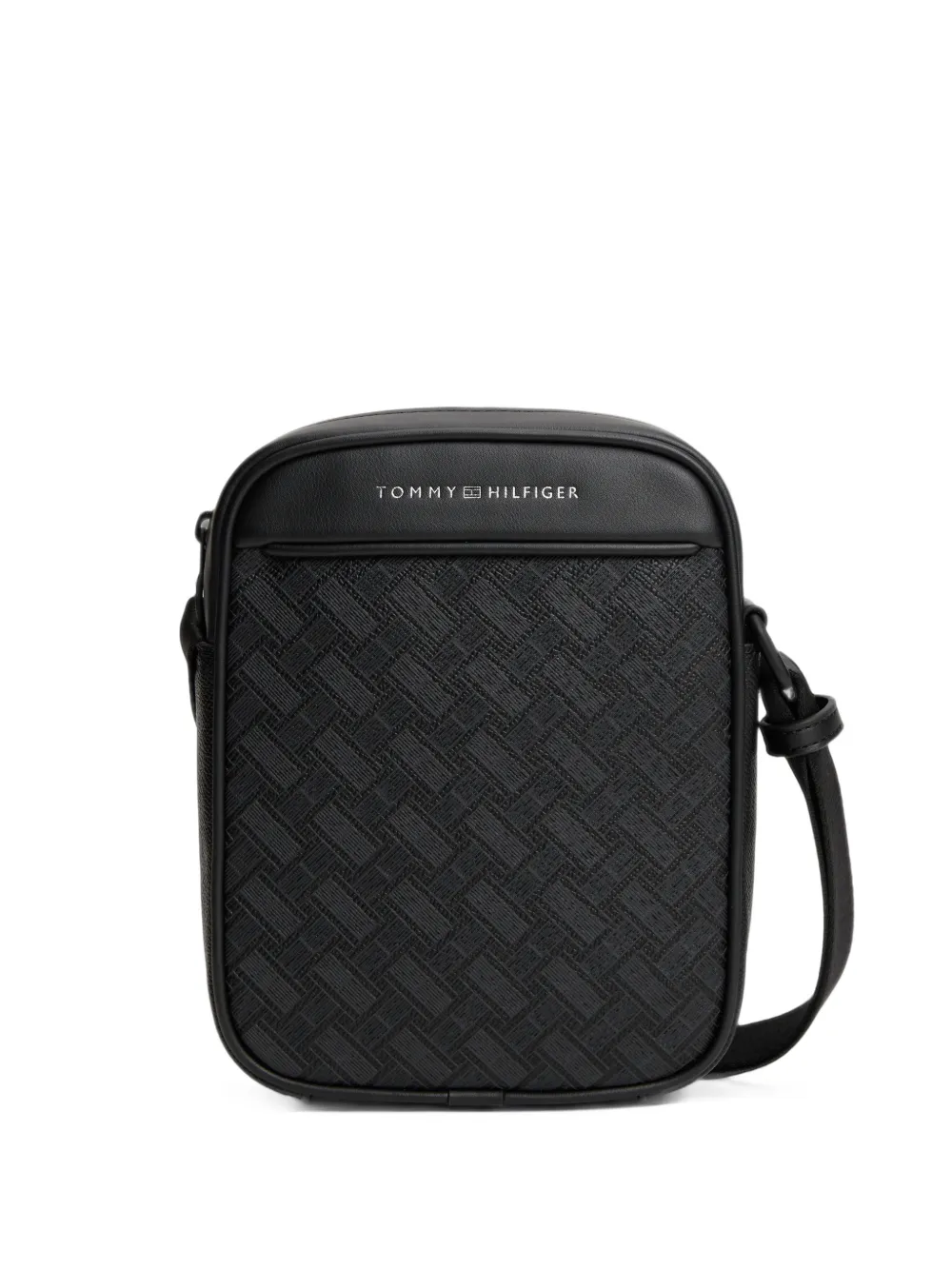 Tommy Hilfiger basket-weave logo-print shoulder bag Zwart