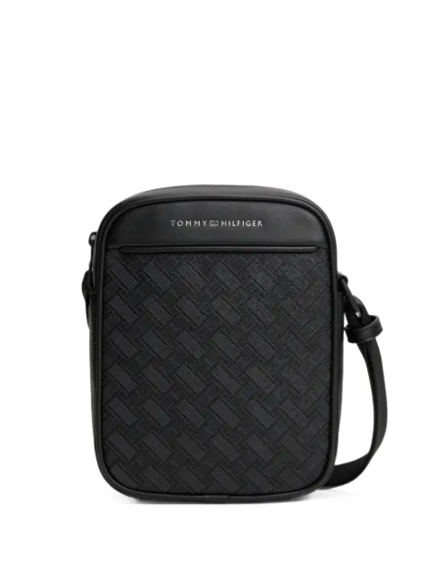 Tommy Hilfiger basket-weave logo-print shoulder bag