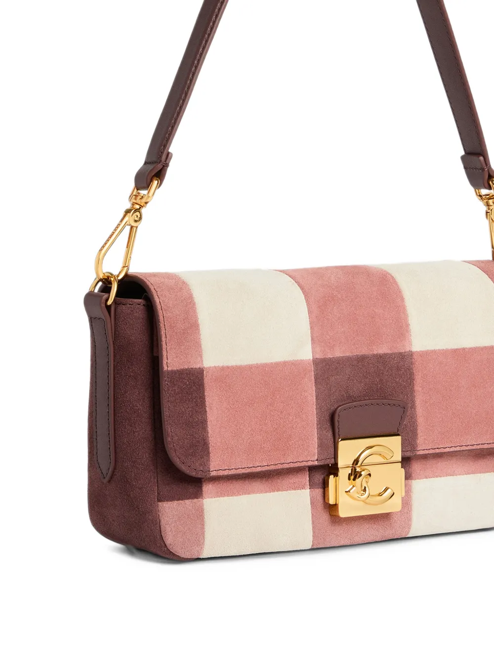 Coccinelle Medium C-Me Lock geruite schoudertas Roze