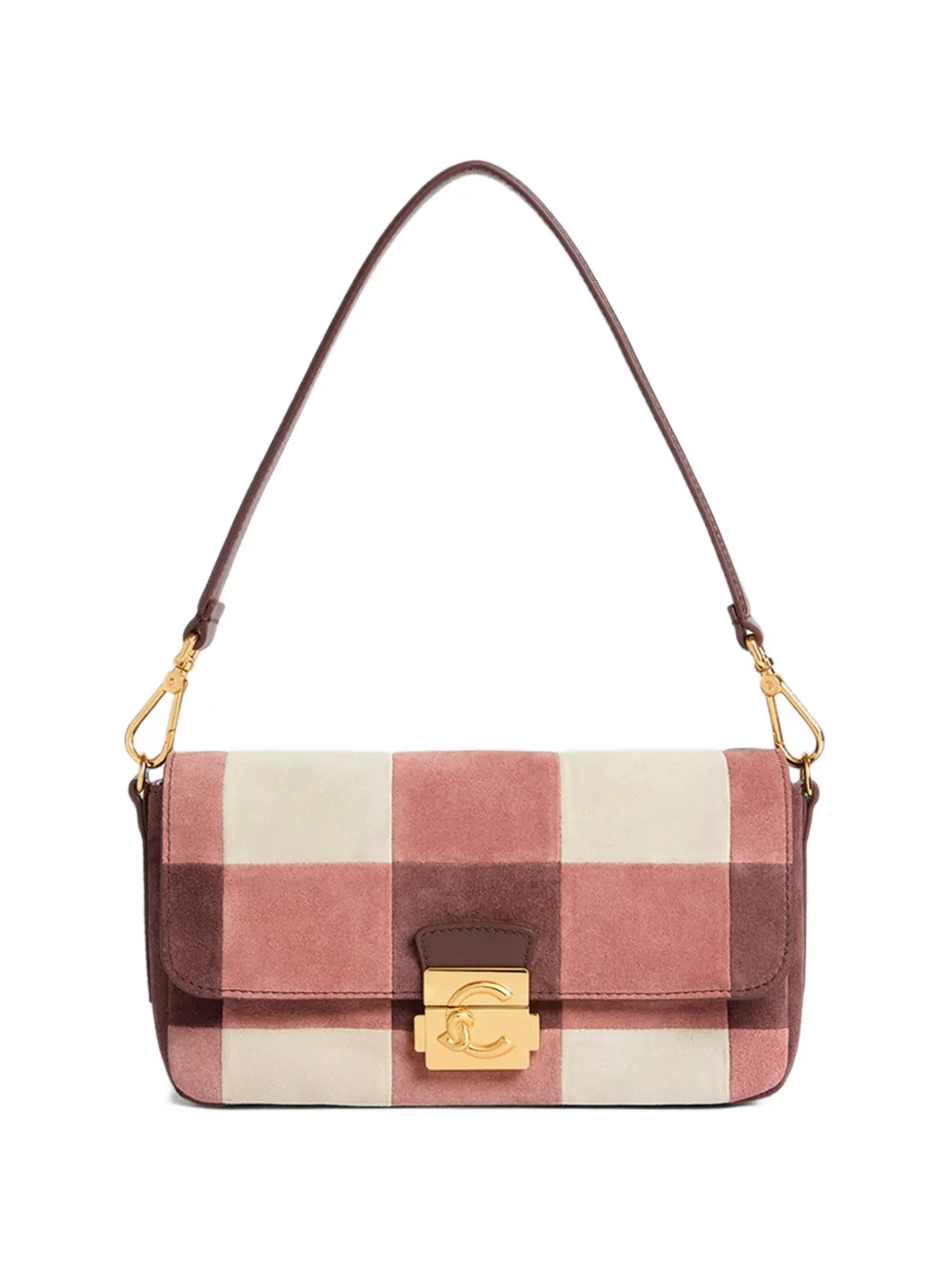 Coccinelle medium C-Me Lock check-pattern shoulder bag - Pink