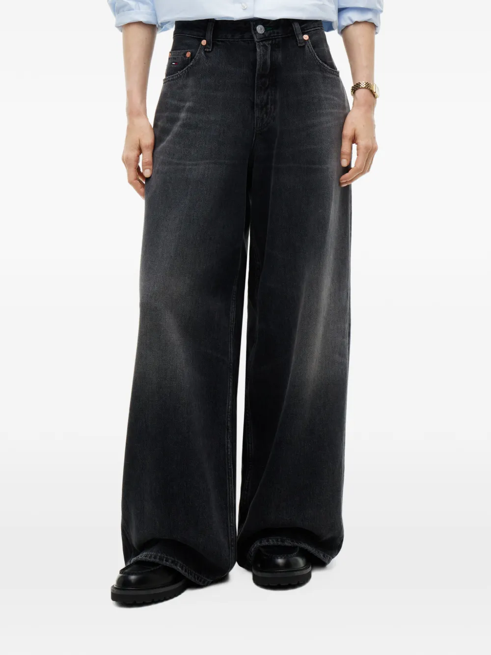 Tommy Hilfiger Charlie jeans met wijde pijpen en verwassen effect Zwart